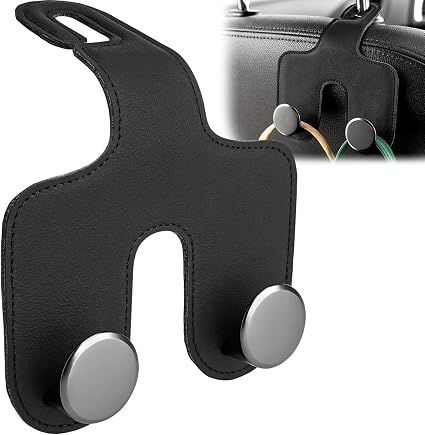 JESTOP Car Headrest Hook, Leather & Alloy Car Double Hanger Purse Hooks