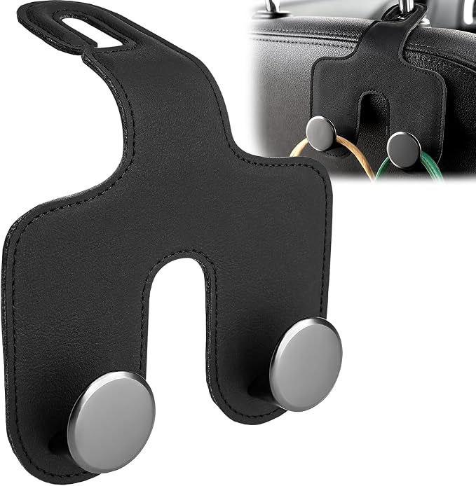 JESTOP Car Headrest Hook, Leather & Alloy Car Double Hanger Purse Hooks