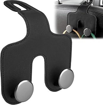 JESTOP Car Headrest Hook, Leather & Alloy Car Double Hanger Purse Hooks