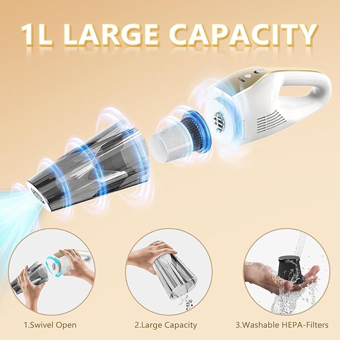 MYUAKO Handheld Vacuum Cordless, 16000Pa 160W Handheld Car Cordless Vacuum Cleaner with LED Screen,30Min Powerful Hand Vacuum Cordless Rechargeable Lightweight Car Vacuum Cleaner High Power