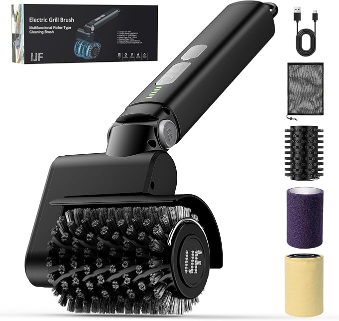 Electric Grill Cleaner 3-in-1 Kit, Cordless BBQ Grill Cleaner with Adjustable Angle, High Torque Motor, 3-Speed Rotating Grill Cleaning Brush for Burnt-On Grease & Grill Grates, Rechargeable