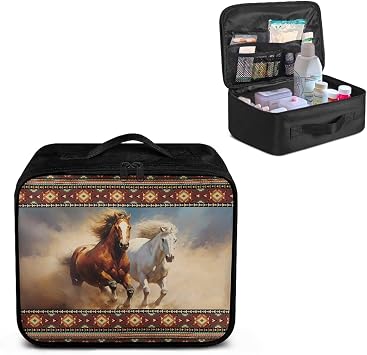 Gomyblomy Aztec Horses First Aid Kit Bag Empty for Home Travel Cars Medical Bag Portable Emergency Kit Large Capacity St