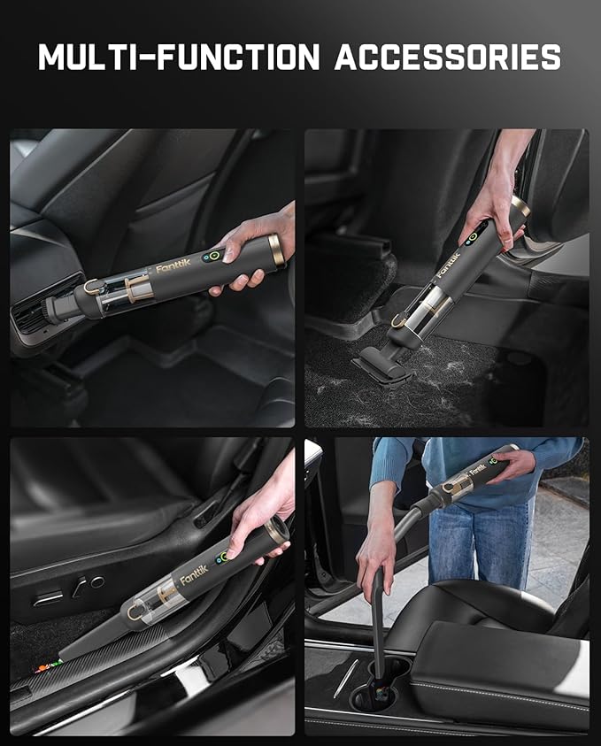 Fanttik Slim V10 APEX Cordless Car Vacuum, 4-in-1 Portable Mini Handheld Vac, 19kPa Suction Power, Upgraded Smart Digital Display, 2 Suction Modes for Small Jobs, Car, Office Desk, Keyboards (Gray)