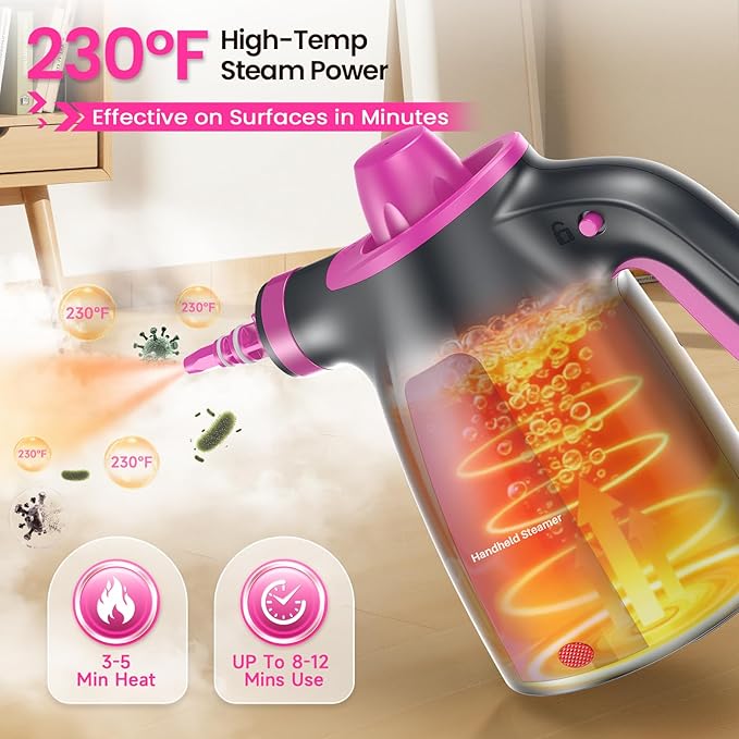LABIGO Steam Cleaner, Pressurized Handheld Multi-Surface Natural Steam Cleaner with 12pcs Accessory & Safety Lock, Portable Steamer for Cleaning Home, Kitchen, Bathroom, Car, Upholstery, Grout, Window
