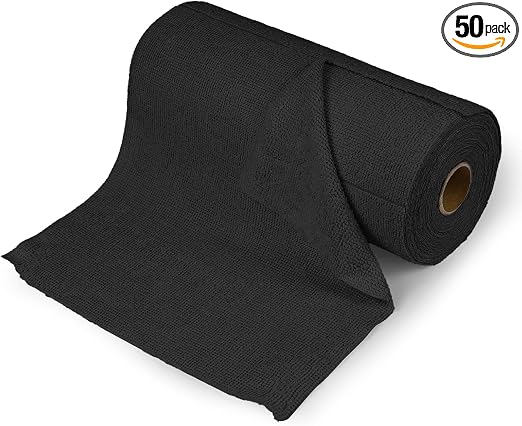 wuyaoyao 50PCS Microfiber Cleaning Cloth Roll, 10"×10" Wash Cloths, Black