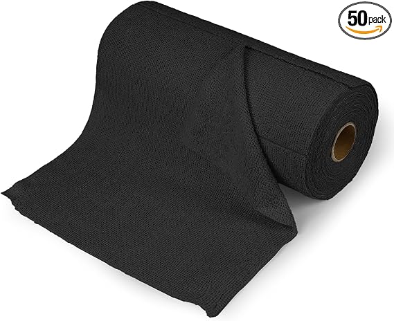 wuyaoyao 50PCS Microfiber Cleaning Cloth Roll, 10"×10" Wash Cloths, Black