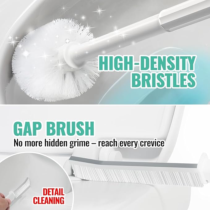 3PACK 4 in 1 Toilet Brush and Plunger Set with Crevice Cleaning Brush, Toilet Plunger and Brush Set with Extra Long Handle, Plungers for Bathroom Accessories, Toilet Plunger with Holder, White