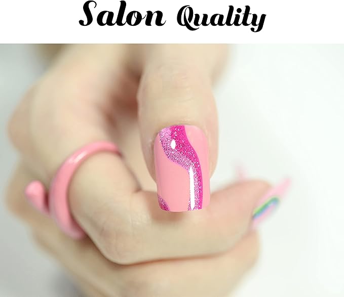 Nail Polish Strips, 32PCS Salon Quality Wraps, Long Lasting Gel Nail Stickers for Women Easy Apply& Remove (Modern Geometric Pink)