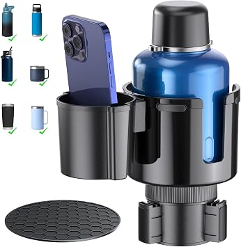 2-in-1 Car Cup Holder Expander, Upgraded Cup Adapter for Car with Offset Option,Phone Holder - Adjustable Base,Versatile