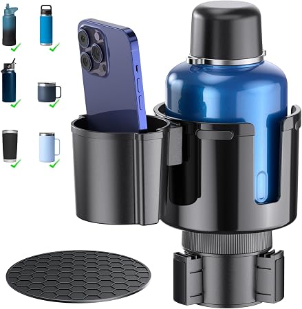 2-in-1 Car Cup Holder Expander, Upgraded Cup Adapter for Car with Offset Option,Phone Holder - Adjustable Base,Versatile