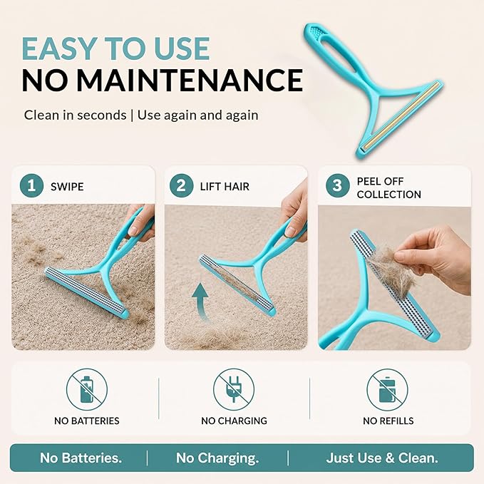 2 Pack Set Pet Hair Removal Tool – Dual-Head Copper & Plastic Scraper for Carpet, Furniture & Car, Reusable Lint Remover for Embedded Dog & Cat Hair