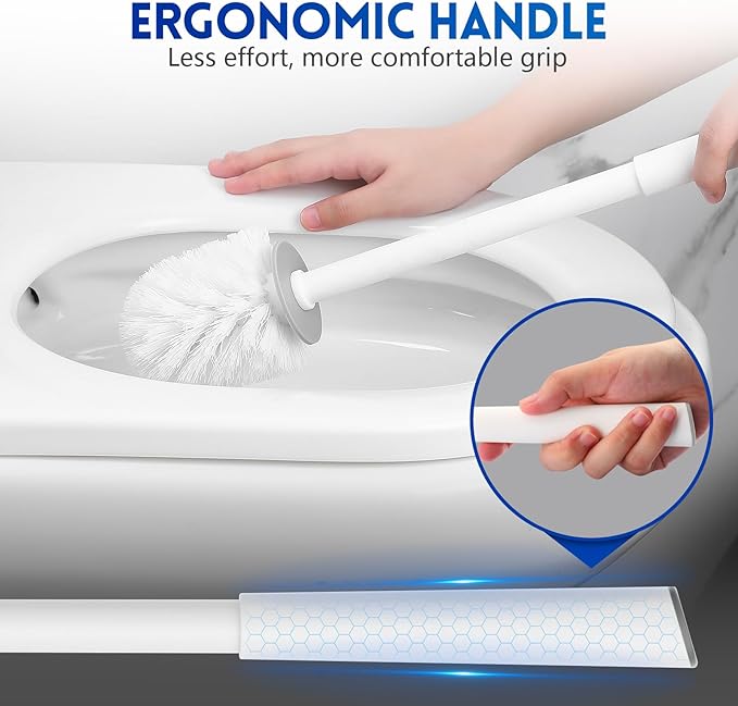 Y-in Hand Toilet Bowl Brush and Holder Set, Compact Toilet Scrubber Brush for RV and Bathroom Cleaning, Durable Classic 360°PP Bristle, Drip-Proof, Wall Mountable.（White）