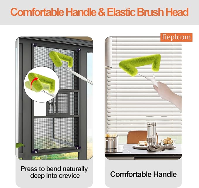 Window Screen Cleaning Brush with 62in Extension Pole, Innovative Fibre Mesh Screen Cleaner for Window Mesh, Patio Screens, Screen Doors, Pool Cage & Fence - Dry or Wet Use