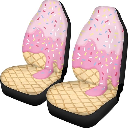 Biyejit Pink Ice Cream Car Seat Covers Set of 2 Stretchy Carpet Universal Auto Front Seats Protector Fits for Car,SUV Se
