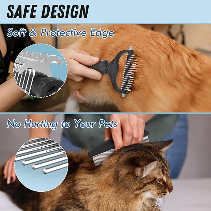 Docrok Pet Grooming Combo: Undercoat Rake, Dematting Deshedding Brush for Long-Haired Dogs and Cats, Black