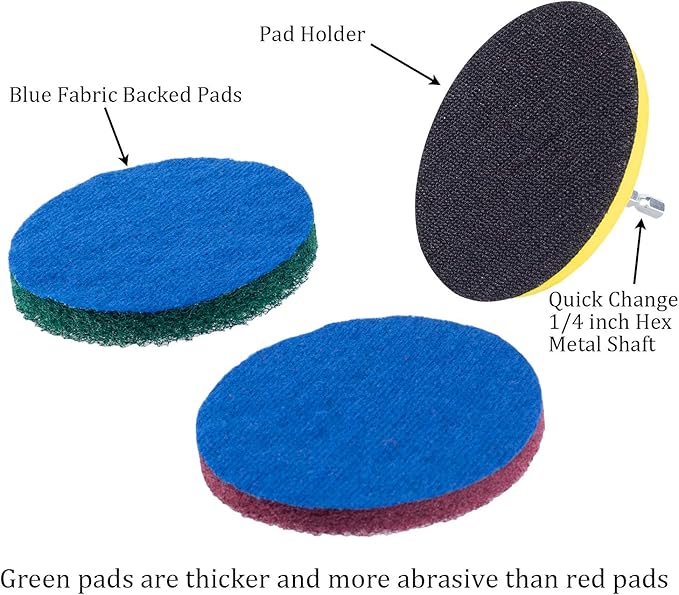 Kichwit 4 Inch Drill Power Brush Tile Scrubber Scouring Pads Cleaning Kit, Includes Attachment, Heavy Duty Household Cleaning Tool (Drill NOT Included)