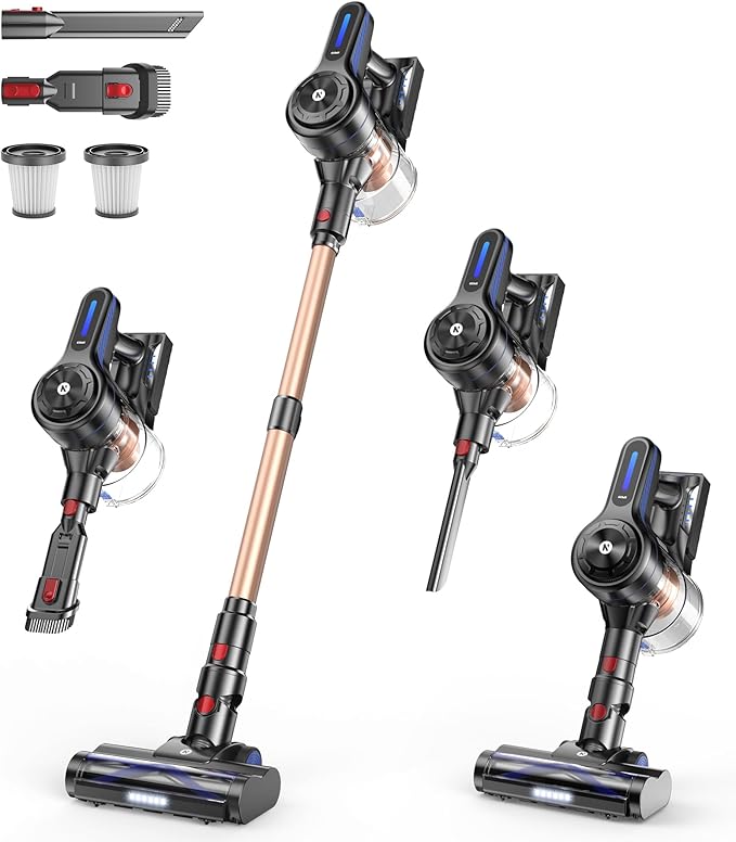 NADALY Cordless Vacuum Cleaner, 500W 40KPA Stick Vacuum with 45min Runtime, Anti-Tangle Vacuum Cleaners for Home, 1.5L Dust Cup, Rechargeable Wireless Vacuum for Hardwood Floor Carpet Pet Hair