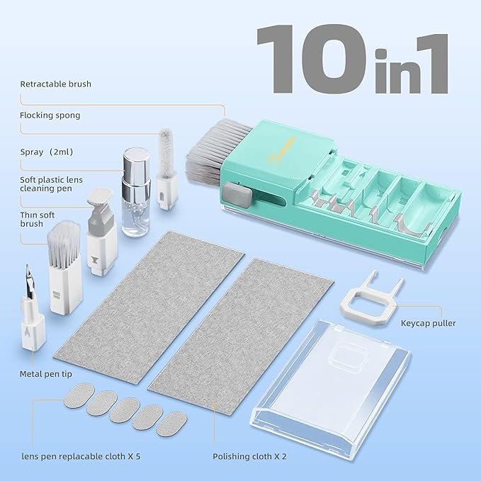Tassmpitor Laptop Cleaning Kit, All in 1 Keyboard Cleaning kit for MacBook iPad iPhone, Compact Keyboard Cleaner with Brush and Spray for Tablet, Airpods, Earbud, Computer Screen, PC Monitor