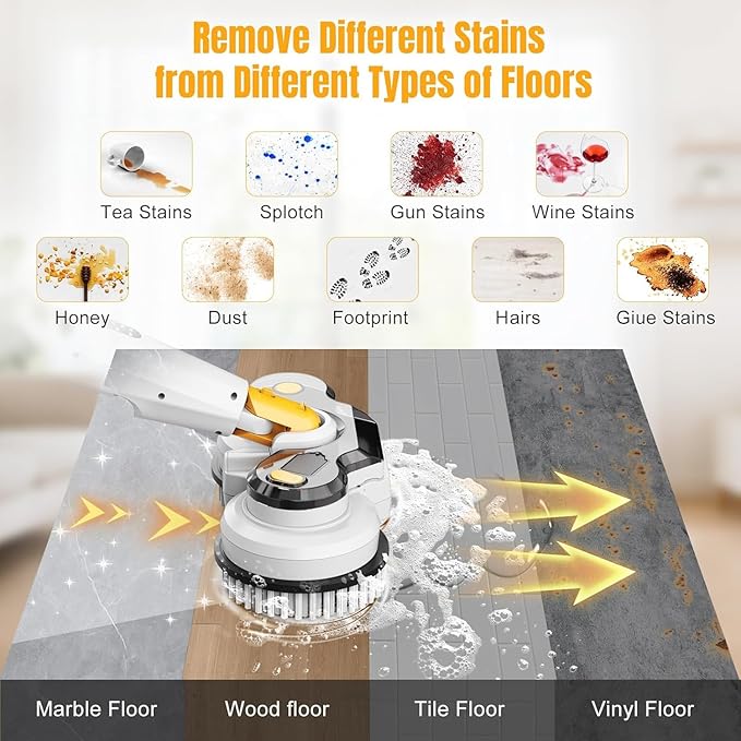 Cordless Electric Mop for Dewalt 20V Battery (NO Battery), 2 in 1 Spin Mop & Electric Floor Scrubber Machine with LED Light & Water Spray, 800 RPM Rotating Electric Mops for Floor (White Yellow)