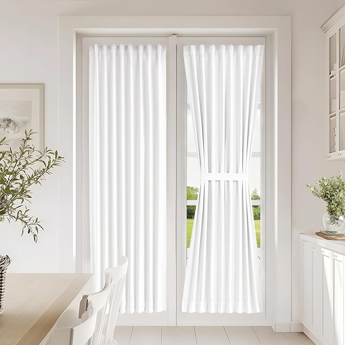 Vatge White French Door Curtains - 50% Sunlight Blocking Front Door Curtain for Kitchen, and Front, 1 Panel, W25 x L72, Pure White