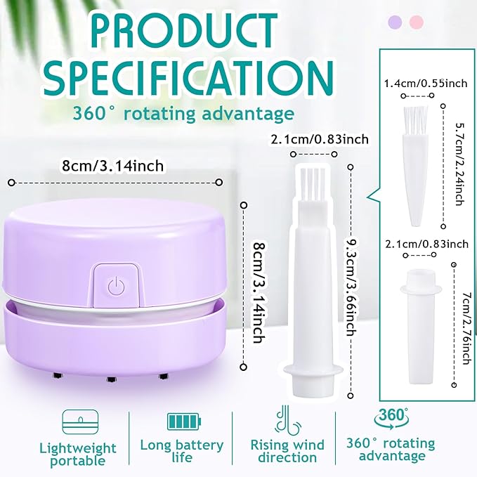 Honoson 2 Pcs Diamond Painting Tool Drill Quicker Picker for Spilled Diamonds 5d Painting Accessories Vacuum Cleaner Mini Table Desktop Sweeper Organizer Clean Art Beads Crumb(Pink, Purple)