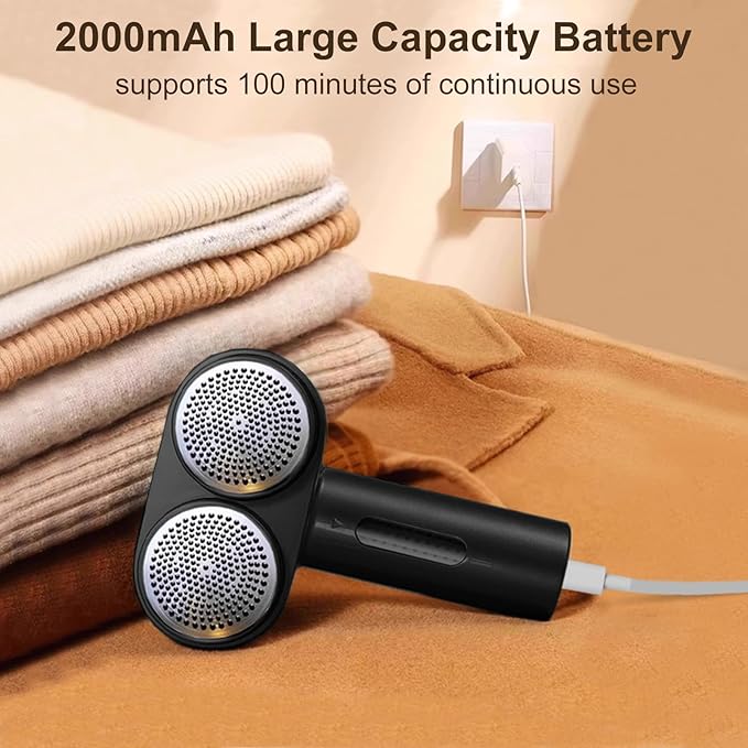 Fabric Shaver, Handzee Electric Lint Shaver, Dual Motor Sweater Shaver, Fabric Pilling Remover, Powerful 2 Gear 6-Leaf Blades, Portable Defuzzer Clothes Fuzz Remover for Sweater Furniture (Black)
