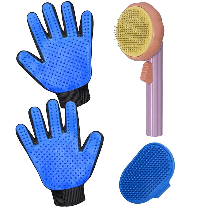 Cat Grooming Glove Brush,Self-Cleaning Slicker Pet Brush for Short and Long Haired pats,Dog Bath Brush for Shedding and Grooming,Removes Loose Hair and Tangles,Promote Circulation