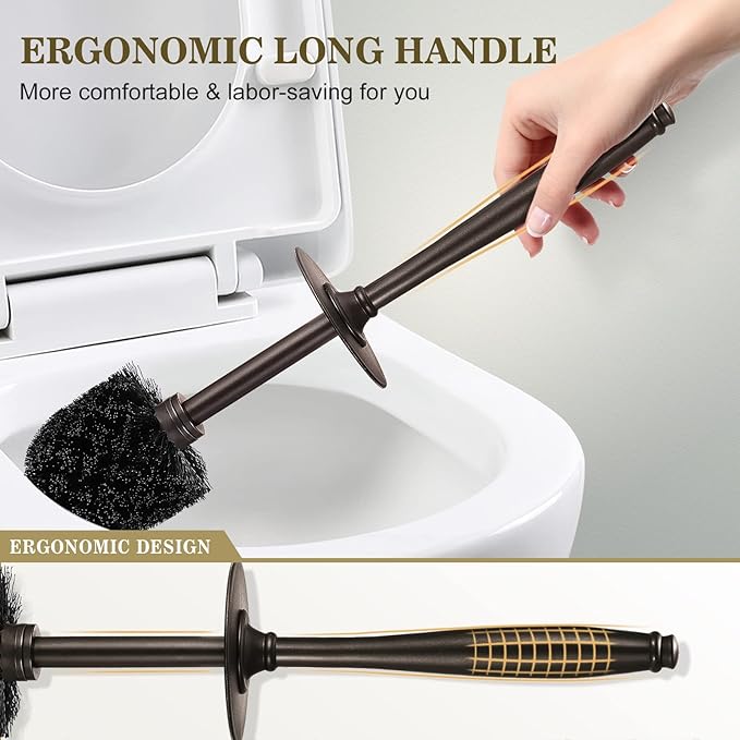 Toilet Bowl Brush Holder Set: Bathroom Deep Cleaning Toilet Scrubber Rim Cleaner with Caddy for Restroom Rv - Hidden Modern Elegant Toilet Clean Decorative Accessories - Bronze