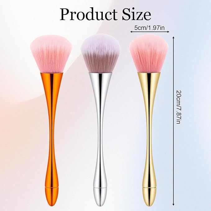 3Pcs Nail Art Dust Brushes, Acrylic Brush Cleaner, Nail Brushes for Nail Art, Suitable for Cleaning Nail Dust, Loose Face Cosmetics Brush, Beginner Friendly Manicure Nail Art Tools(3 Colors)