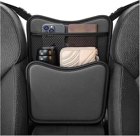 Car Organizer Storage Between Seats, Nappa Leather Front Seat Storage Bag with Tissue Holder, Automotive Console Hanging