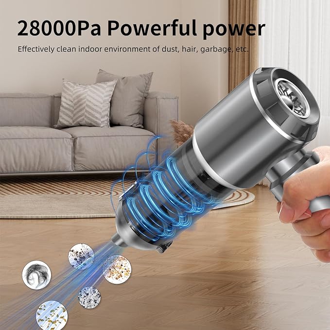 Handheld Vacuum Cleaner, 28000Pa Brushless Motor Cordless Car Vacuum Cleaner, 3-Speed Mini Hoovers with Multiple Brush Heads Hand Held Vacuum Cordless for Office, Home, Kitchen, Car, Pet Hair