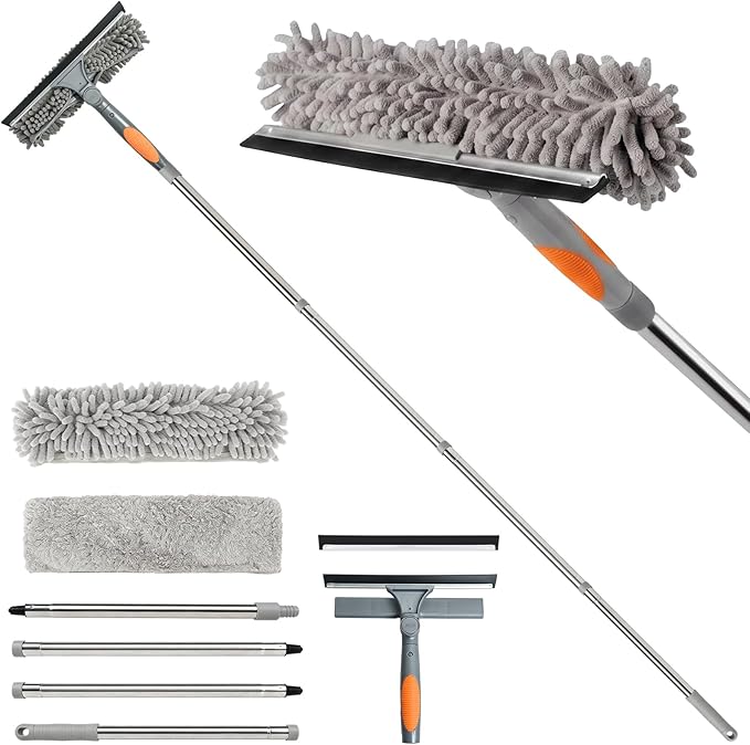 Professional 67" Window Squeegee, 3-in-1 Rotatable Squeegee for Window Cleaning with Extension Poles, Window Cleaner Tool Kit for Indoor & Outdoor High Windows and Car Glass
