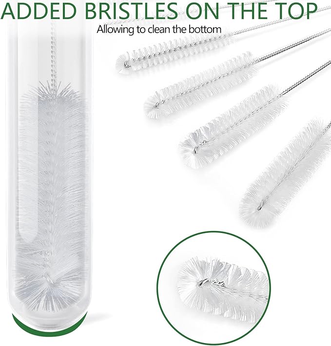 CiaraQ Bottle Cleaning Brushes, 9.8 Inch Nylon Tube Brush Set, Cleaner for Narrow Neck Bottles Cups with Hook, Set of 10pcs