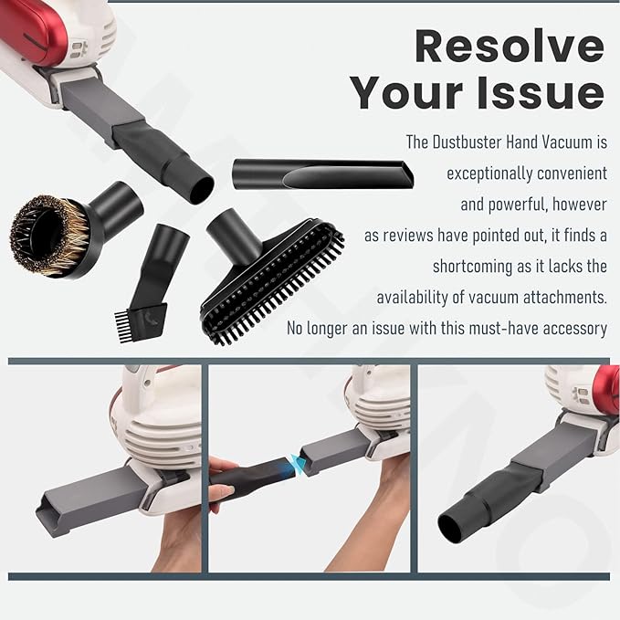 Universal Attachments Adapter Kit - Extendable Crevice Tool Dustbuster Accessories, Compatible with BLACK+DECKER Dustbuster, Fits Hand Vacuum Models with the Slim Nozzle and Extendable Crevice Tool.