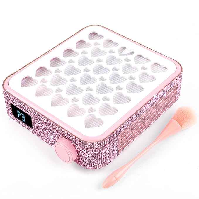 BQAN Nail Dust Collector Portable for Home & Salon - 4200RPM Vacuum with Reusable Filter, for Acrylic Drilling Dust Beginner Friendly Small Manicure Tool (Pink Rhinestones)