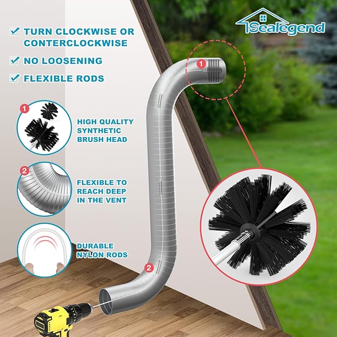 Sealegend 30 Feet Dryer Vent Cleaner Kit, Lint Remover, 2×Upgraded Flexible Quick-Snap Brush with Drill Attachment, Extends Up to 30 Feet for Easy Cleaning, Works with/Without a Power Drill