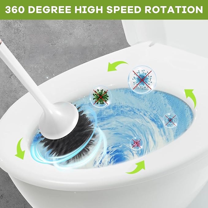 Electric Toilet Brush and Holder Set,Toilet Bowl Brush,Wireless Electric Spin Scrubber,with Silicone Brush Head Self-Cleaning Light and Ventilated Slot Base,USB Charging Cable,Wall Mount Sticker