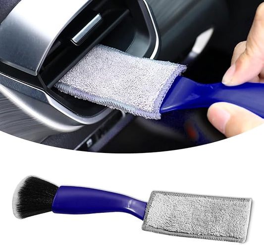 Double Head Brush for Car Clean, Cleaning Brush, Soft Car Detailing Brush, Universal Car Air Vent Cleaner Car Interior Accessories Fit for Cleaning Panels, Air Vent, Leather, Computer (Blue)