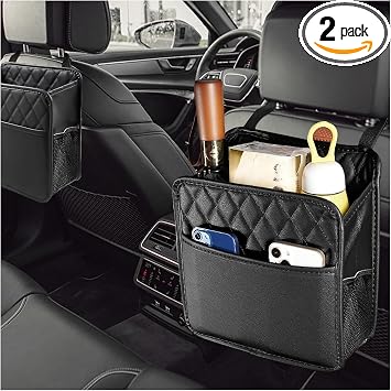 DXNQ 2 PCS Car Seat Back Organizer, Large Capacity Foldable Car Seat Back Hanging Bag with 3 Extra Pockets, Waterproof L