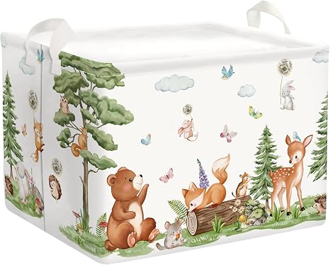 Forest Animals Baby Laundry Hamper Collapsible Clothes Kids Storage Basket Bear Fox Large Boys Girls Gift Toy Box Bin fo