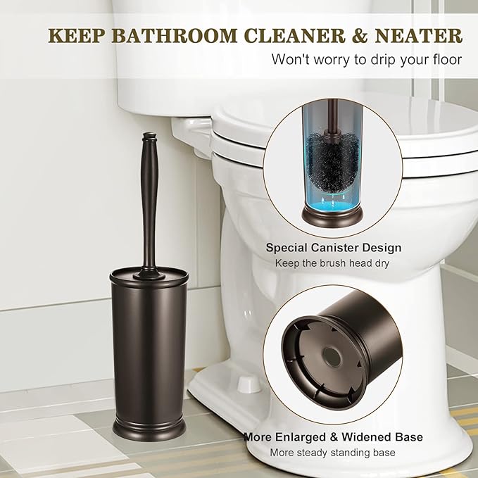 Toilet Bowl Brush Holder Set: Bathroom Deep Cleaning Toilet Scrubber Rim Cleaner with Caddy for Restroom Rv - Hidden Modern Elegant Toilet Clean Decorative Accessories - Bronze