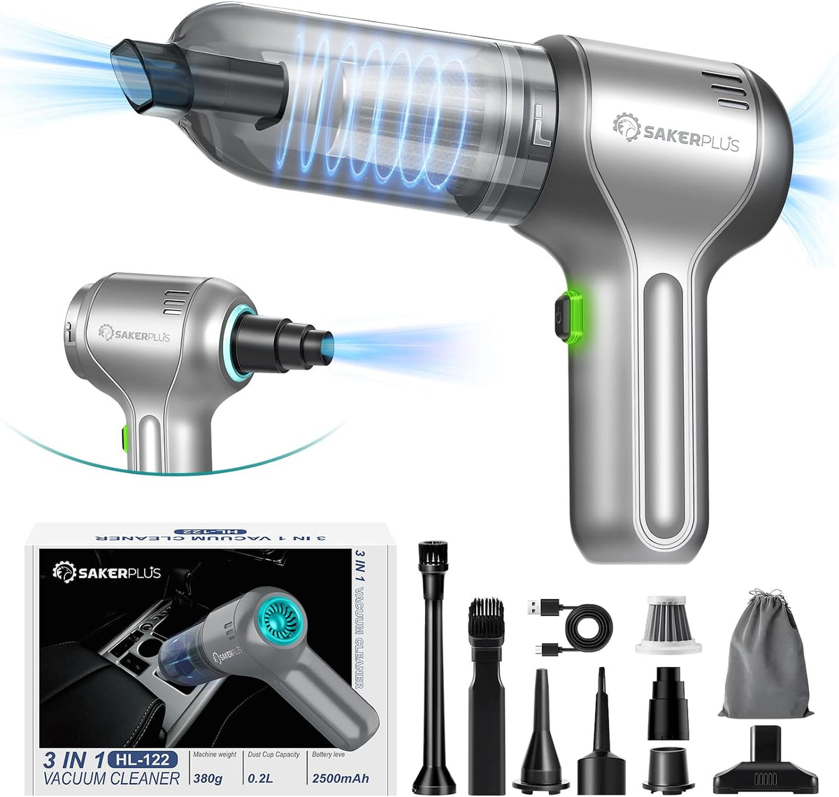 Car Vacuum Cleaner-Wireless Handheld Car Vacuums with Best Suction,Brushless Motor 12000PA Maximum Power,3 in 1 Mini Portable Vacuum Cleaner Cordless for Home,Office,Kitchen,Cars