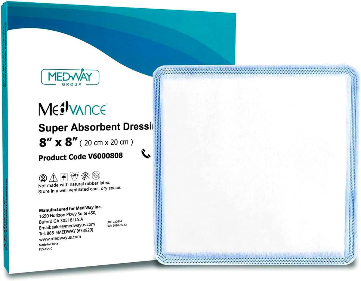 Super Absorbent Wound Dressing, Non-Adhesive Pads, 8"x8", Box of 5