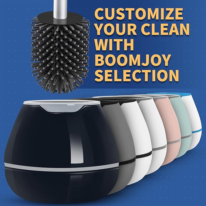 BOOMJOY Toilet Brush and Holder 2 Packs, Silicone Toilet Bowl Brush with Tweezers for Bathroom, RV Cleaning-Black & Grey