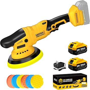 20V Cordless Buffer Polisher with 2 x 4000mAh Battery&Quick Charger - 10000RPM High Power | 6-Speed Adjust Dual Action |