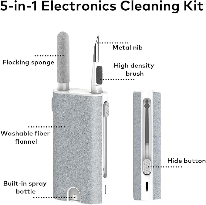 5-in-1 Electronic Cleaner kit- Portable Cleaning kit for Earbuds/Phone/Camera/Watch/Laptop,with Cleaning Pen and Spray Bottle,Multifunctional Cleaning Tool
