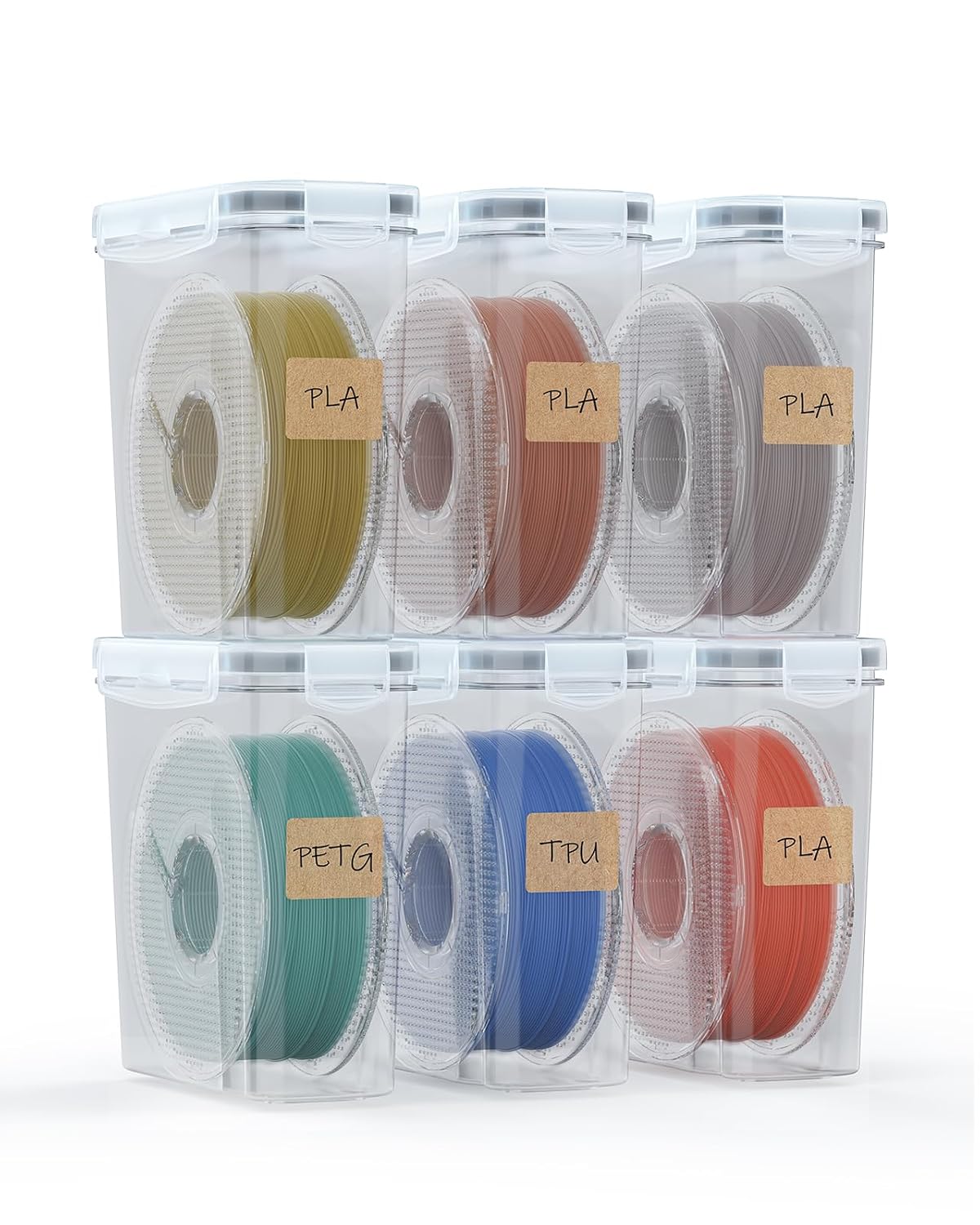 Filament Storage Box - 6 Pack Filament Container for 3D Printing Sealing and Protection - Portable Storage Box with Desiccants&Label for Home&Office,Water-Proof and Dust-Proof 4.0L(9.03*8*3)