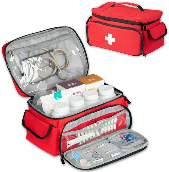 Empty First Aid Bag – Portable Medical Storage Organizer with Large Capacity, First Aid Kit Case for Travel, Home, Offic