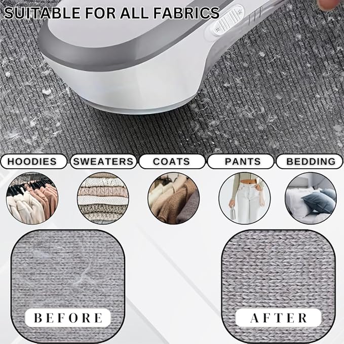 Fabric Shaver, Lint Remover, Rechargeable Lint Shaver with Durable Sharp Blades for Clothes & Upholstery - USB Charging Cable Included - Travel-Friendly & Ergonomic Design - Wants & Needs White Color
