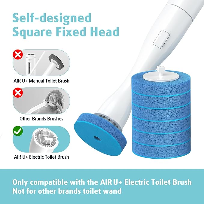 20 Count Electric Toilet Refill Pads, Disposable Toilet Brush Heads Refills for Bathroom Cleaning, Only Compatible with AIR U+ Electric Brush